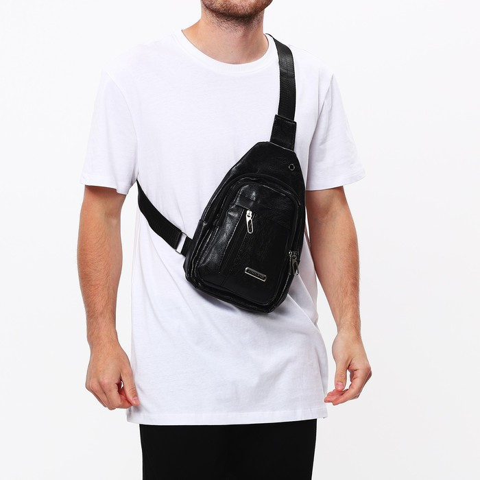 Рюкзак-слинг на молнии, 2 наружных кармана, цвет чёрный - фото 6 - id-p211272112