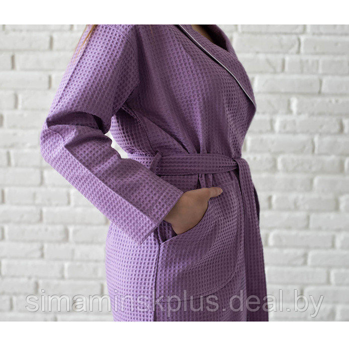 Халат женский, шалька+кант, размер 44, цвет сиреневый, вафля - фото 2 - id-p211271603