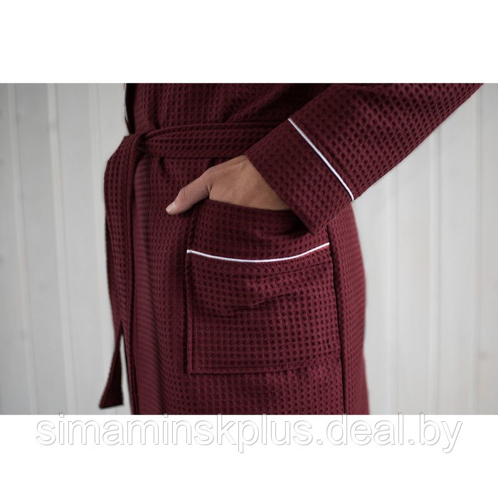 Халат мужской, шалька+кант, размер 62, цвет кирпичный, вафля - фото 3 - id-p211271648