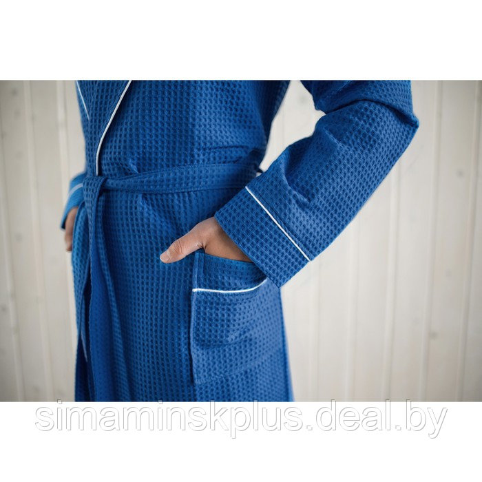 Халат мужской, шалька+кант, размер 58, цвет синий, вафля - фото 2 - id-p211271649