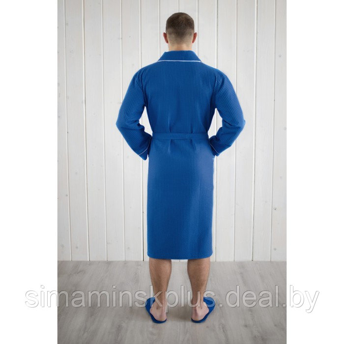 Халат мужской, шалька+кант, размер 58, цвет синий, вафля - фото 4 - id-p211271649