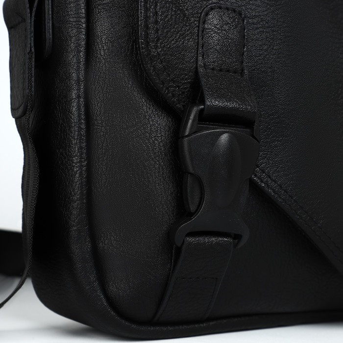 Сумка деловая TEXTURA на молнии, два наружных кармана, длинный ремень, цвет чёрный - фото 5 - id-p211272160