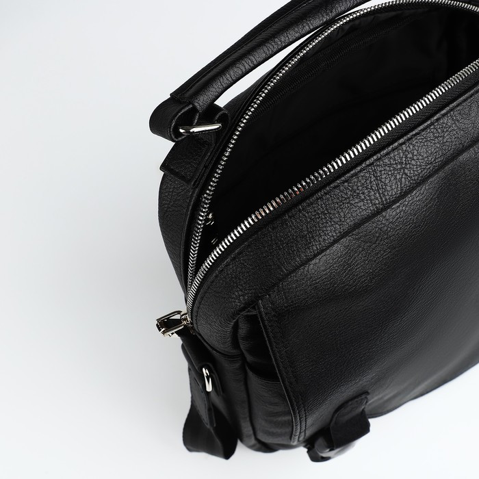 Сумка деловая TEXTURA на молнии, два наружных кармана, длинный ремень, цвет чёрный - фото 6 - id-p211272160