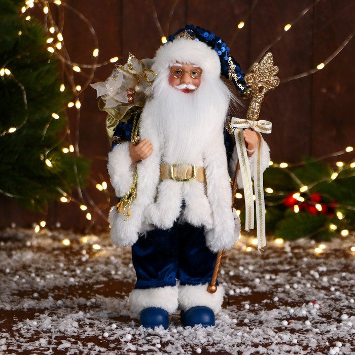 Дед Мороз "С охапкой подарков и бантом" 30 см, синий - фото 1 - id-p211274633