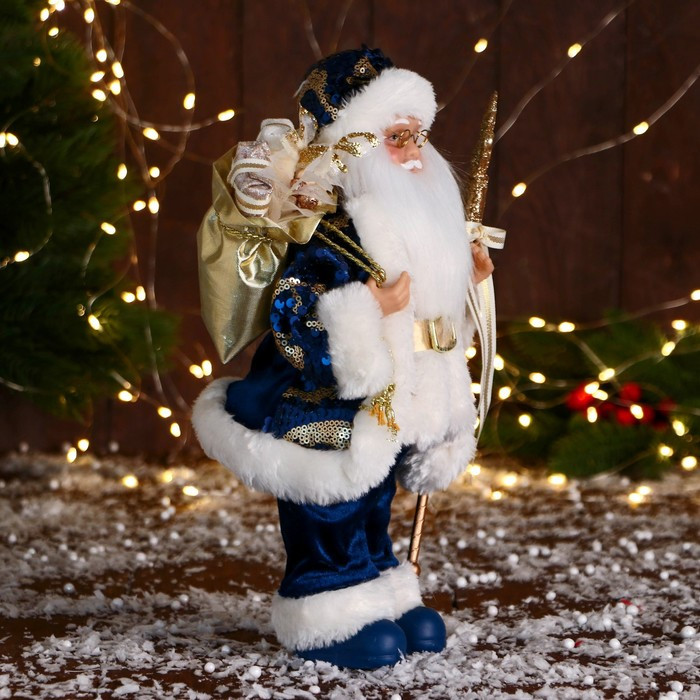 Дед Мороз "С охапкой подарков и бантом" 30 см, синий - фото 2 - id-p211274633