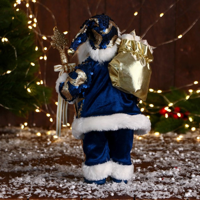 Дед Мороз "С охапкой подарков и бантом" 30 см, синий - фото 3 - id-p211274633