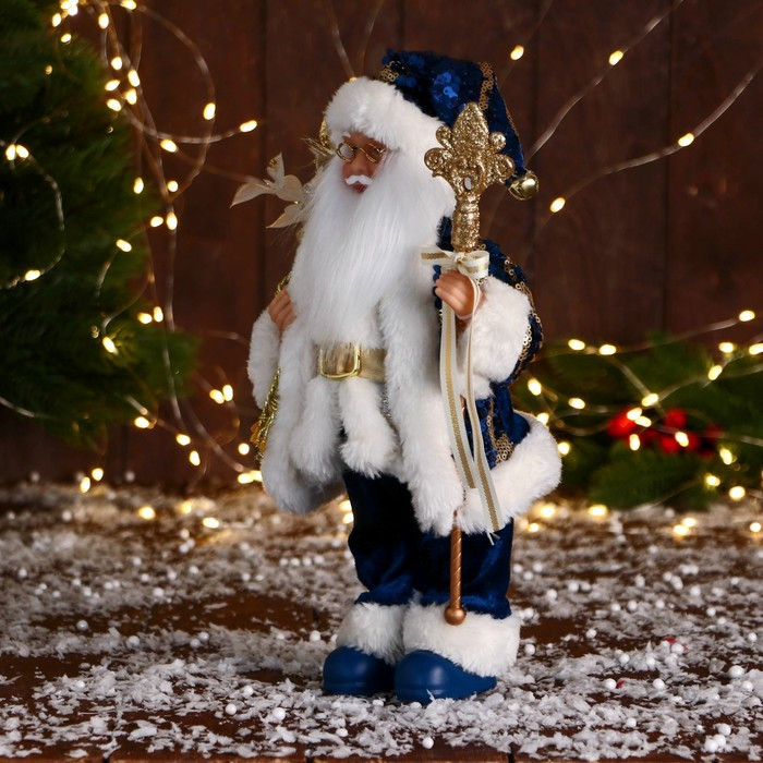 Дед Мороз "С охапкой подарков и бантом" 30 см, синий - фото 4 - id-p211274633
