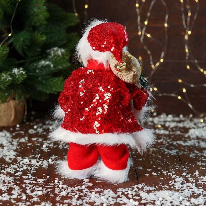 Дед Мороз "В костюме с пайетками, с фонариком" двигается, с подсветкой, 28 см, красный - фото 3 - id-p211274640