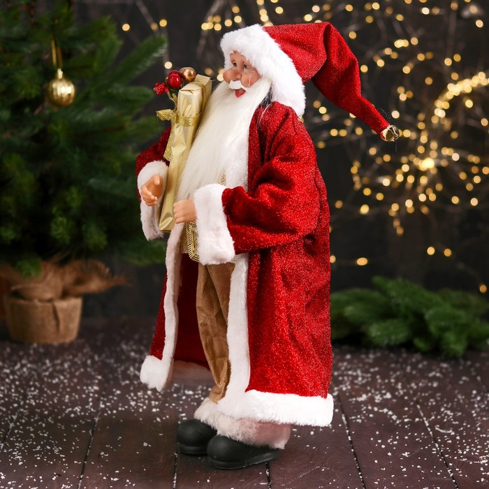 Дед Мороз "В колпачке, подарком и ягодами" 46 см, красный - фото 4 - id-p211274662