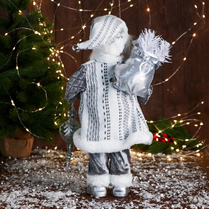 Дед Мороз "Клетчатом жилете " музыка шевелит головой, 43 см, серый - фото 3 - id-p211274677