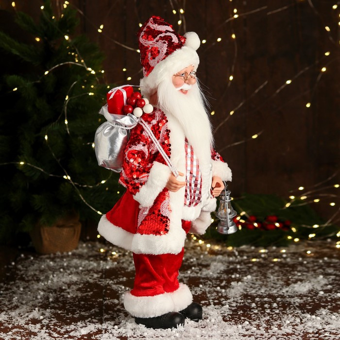 Дед Мороз "В полосатом жилете" музыка шевелит головой, 43 см, красный - фото 2 - id-p211274679
