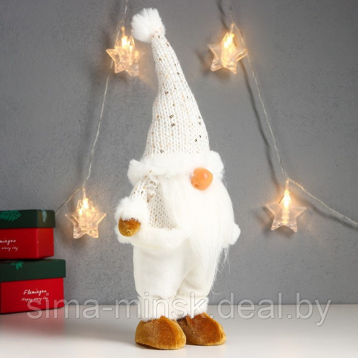 Кукла интерьерная "Дед Мороз в белоснежном кафтане, колпаке с бомбошкой" 32х14х9 см - фото 2 - id-p211275208