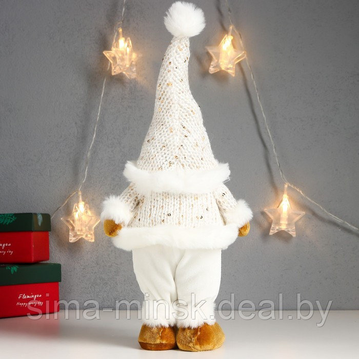 Кукла интерьерная "Дед Мороз в белоснежном кафтане, колпаке с бомбошкой" 32х14х9 см - фото 4 - id-p211275208
