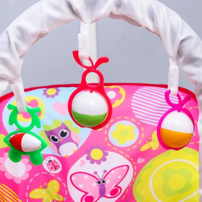 Шезлонг-качалка для новорождённых «Цветы», игровая дуга, съёмные игрушки МИКС - фото 3 - id-p211276473