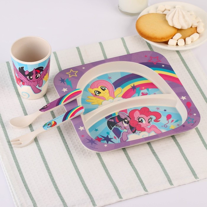 Набор детской бамбуковой посуды, 4 предмета, фиолетовый My Little Pony в пакете - фото 1 - id-p211276531