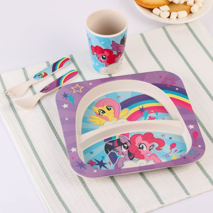 Набор детской бамбуковой посуды, 4 предмета, фиолетовый My Little Pony в пакете - фото 3 - id-p211276531