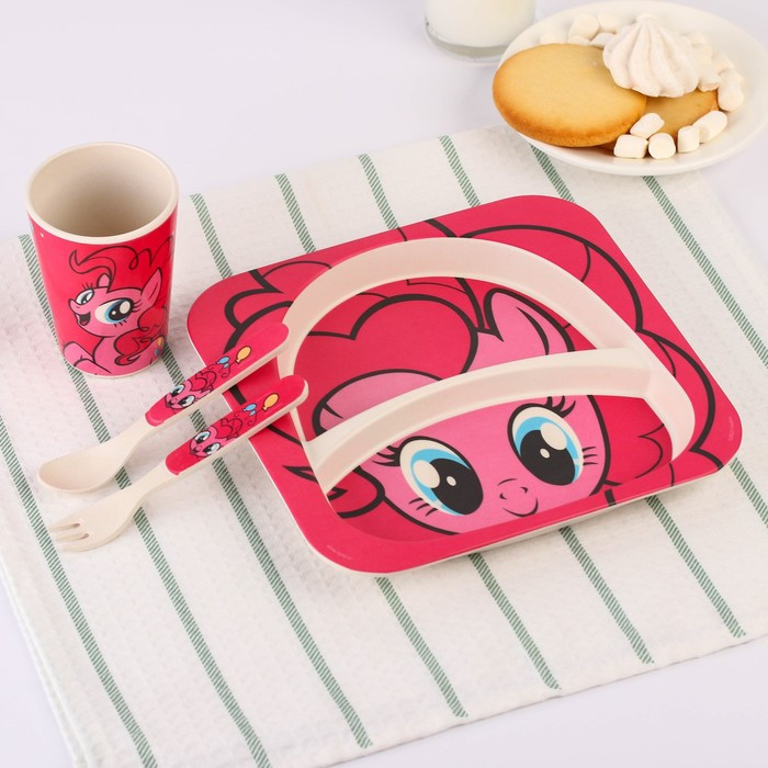 Набор детской бамбуковой посуды, 4 предмета, розовый My Little Pony в пакете - фото 1 - id-p211276532