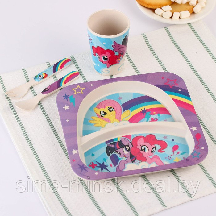 Набор детской бамбуковой посуды, 4 предмета, фиолетовый My Little Pony в пакете - фото 3 - id-p211277974