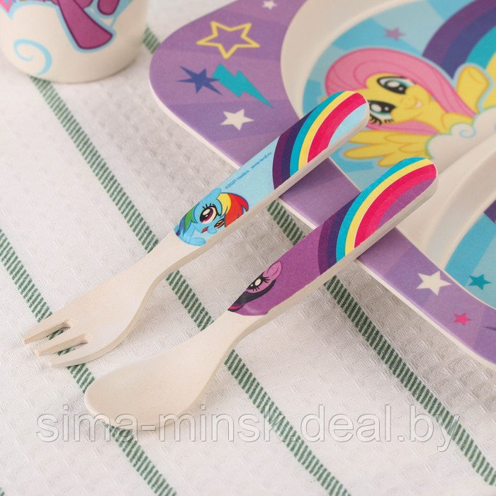 Набор детской бамбуковой посуды, 4 предмета, фиолетовый My Little Pony в пакете - фото 6 - id-p211277974