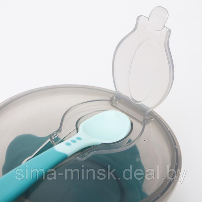 Набор для кормления: миска на присоске, с крышкой + ложка, цвет бирюзовый, 400 мл - фото 2 - id-p211277978