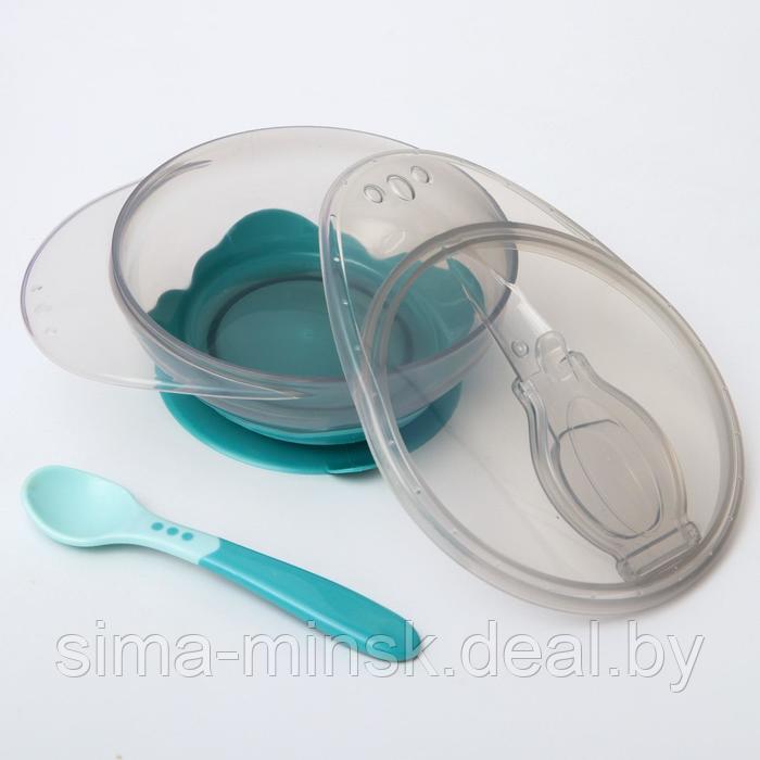Набор для кормления: миска на присоске, с крышкой + ложка, цвет бирюзовый, 400 мл - фото 3 - id-p211277978