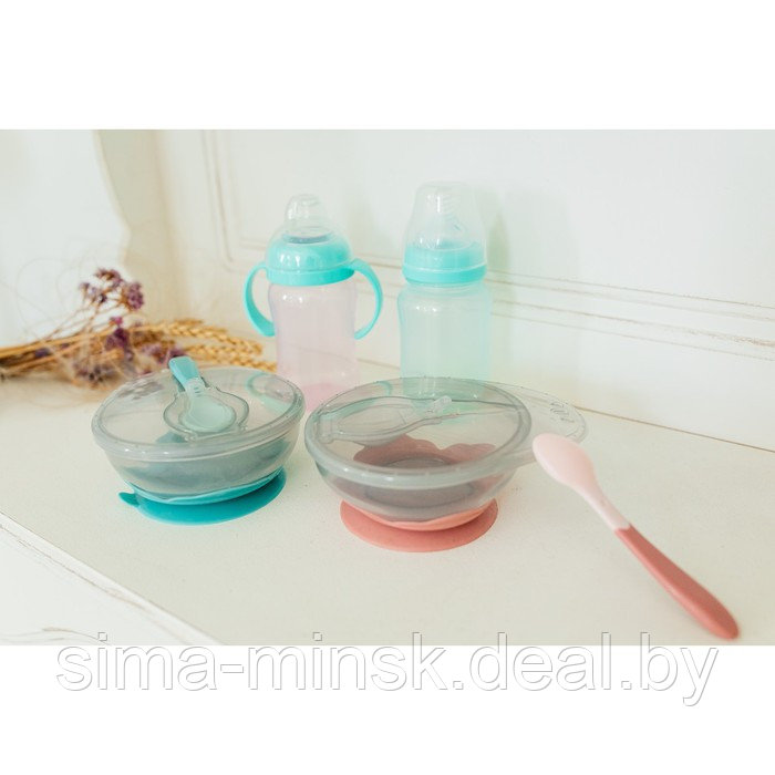 Набор для кормления: миска на присоске, с крышкой + ложка, цвет бирюзовый, 400 мл - фото 10 - id-p211277978