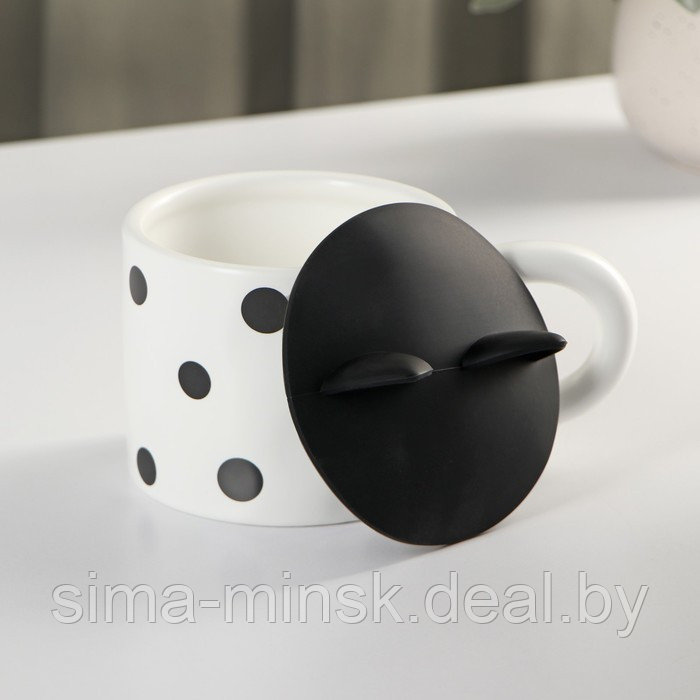Кружка керамическая с силиконовой крышкой «Мяу», 350 мл, цвет белый и чёрный - фото 3 - id-p211278184