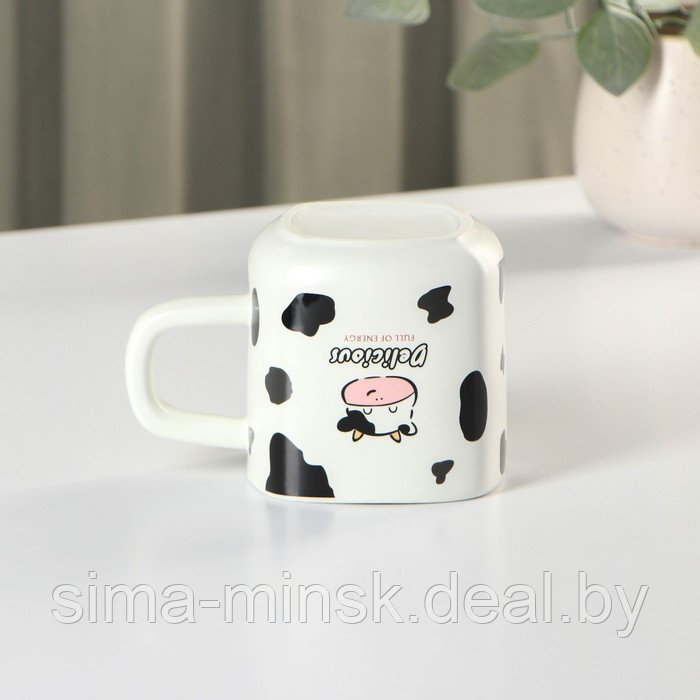 Кружка керамическая с крышкой и трубочкой Milk, 350 мл, цвет белый и чёрный - фото 5 - id-p211278188