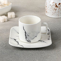 Кофейная пара фарфоровая «Мрамор», чашка 90 мл, блюдце d=11,2 см, цвет белый
