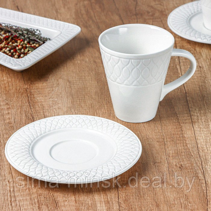 Чайная пара фарфоровая Magistro Argos, 2 предмета: чашка 220 мл, блюдце d=15 см, цвет белый - фото 3 - id-p211278208