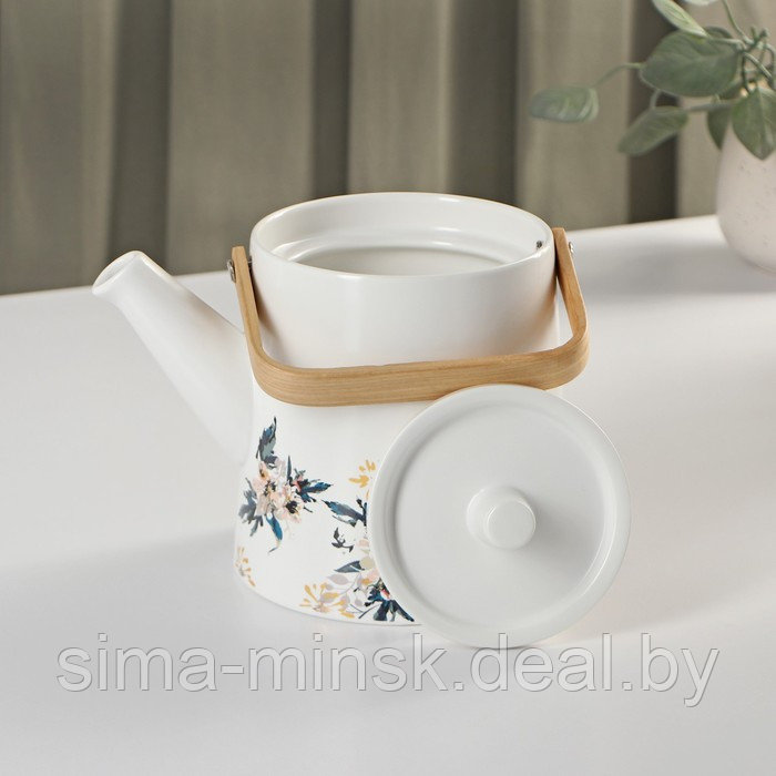 Набор чайный керамический «Сакура», 6 предметов: 4 кружки 250 мл, чайник 1 л, поднос d=29 см, цвет белый - фото 4 - id-p211278221
