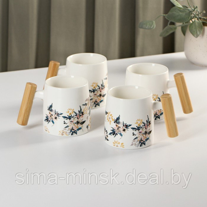 Набор чайный керамический «Сакура», 6 предметов: 4 кружки 250 мл, чайник 1 л, поднос d=29 см, цвет белый - фото 6 - id-p211278221