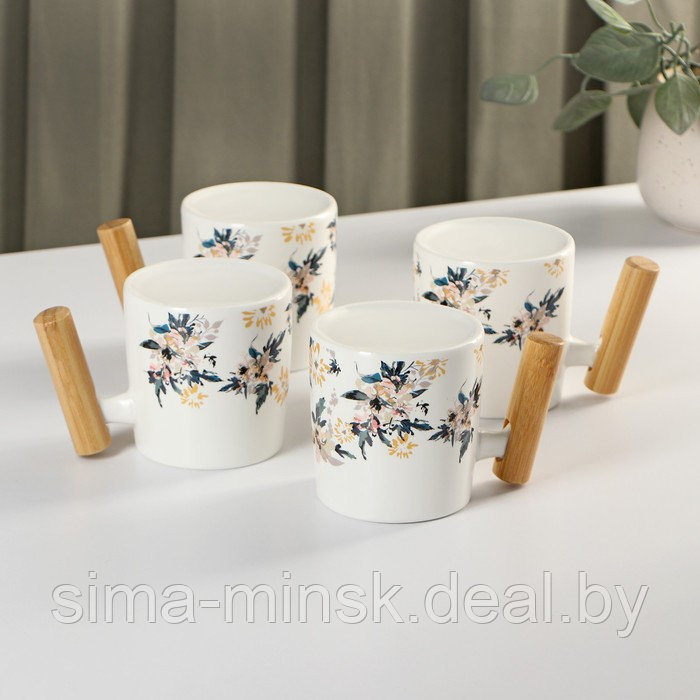 Набор чайный керамический «Сакура», 6 предметов: 4 кружки 250 мл, чайник 1 л, поднос d=29 см, цвет белый - фото 7 - id-p211278221