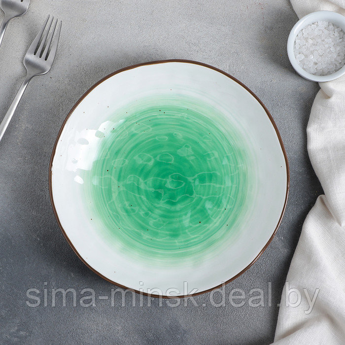 Тарелка фарфоровая глубокая Доляна «Космос», 550 мл, d=21,5 см, цвет зелёный - фото 1 - id-p211278286
