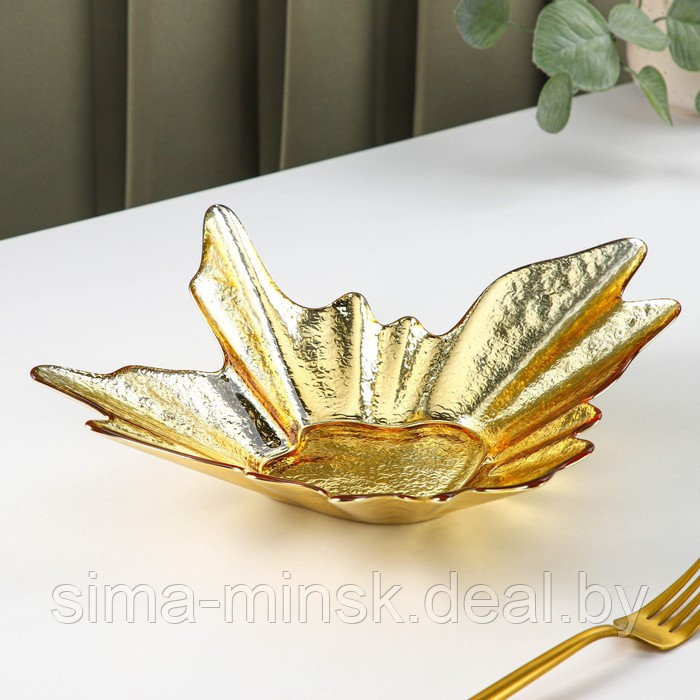 Тарелка стеклянная сервировочная «Рени», 30×7,5 см, цвет золотой - фото 1 - id-p211278444