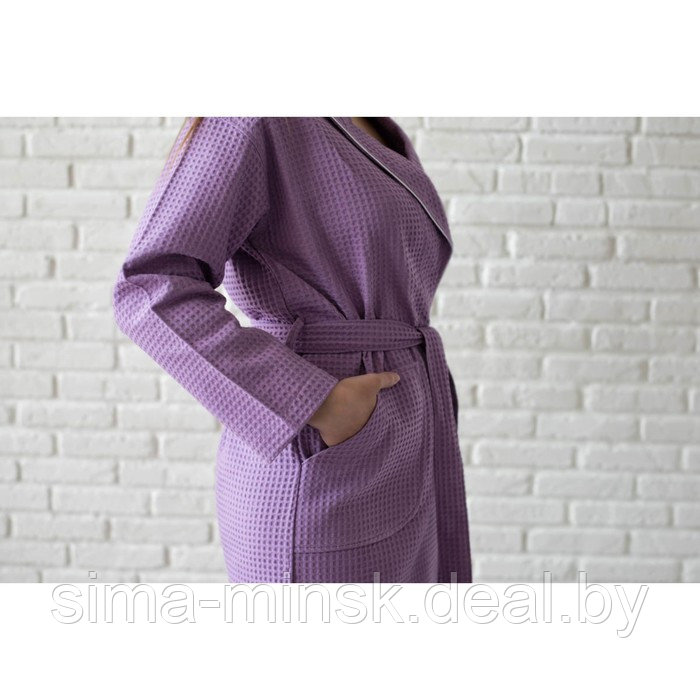 Халат женский, шалька+кант, размер 58, цвет сиреневый, вафля - фото 2 - id-p211278868