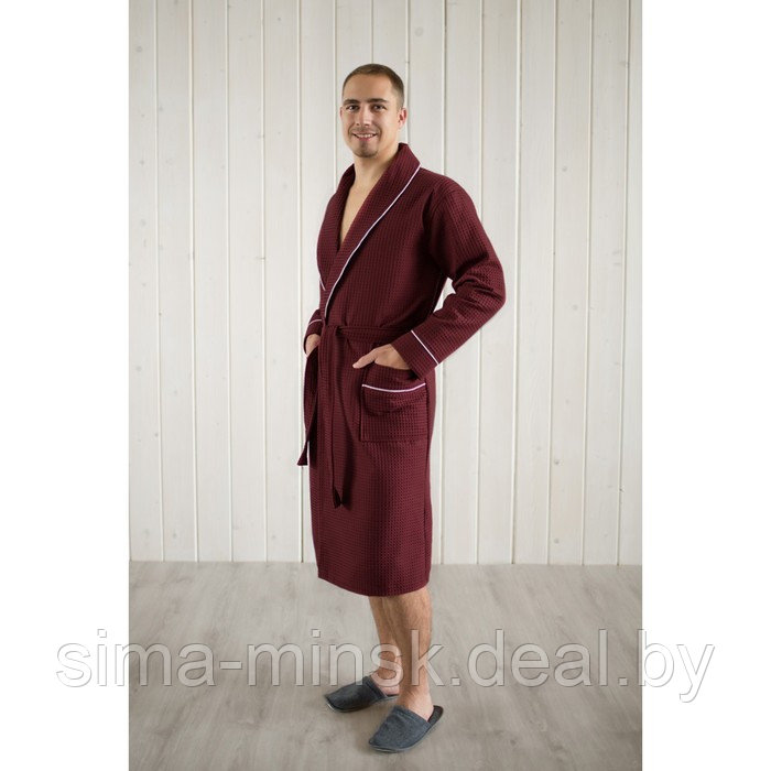 Халат мужской, шалька+кант, размер 62, цвет кирпичный, вафля - фото 2 - id-p211278872