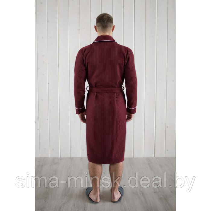 Халат мужской, шалька+кант, размер 62, цвет кирпичный, вафля - фото 4 - id-p211278872