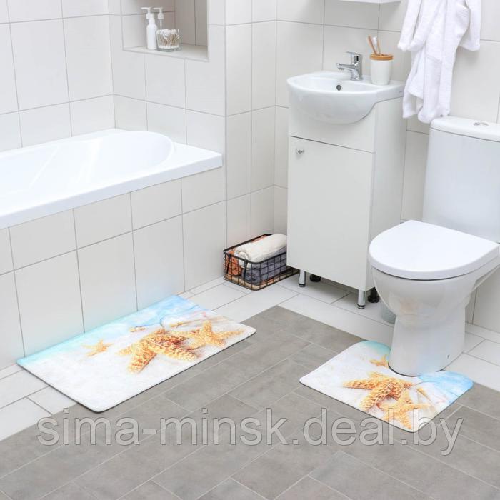 Набор ковриков для ванной и туалета Доляна «Звёзды на песке», 2 шт: 37×45, 45×75 см