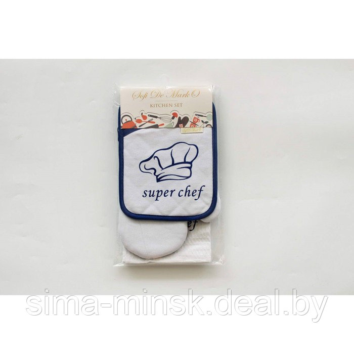 Набор кухонный Chef: прихватка, варежка, полотенце 38х63 см, цвет голубой - фото 3 - id-p211279250