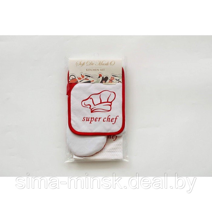 Набор кухонный Chef: прихватка, варежка, полотенце 38х63 см, цвет красный - фото 4 - id-p211279251