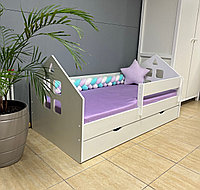 Детская кровать "Домик" с бельевым ящиком (80х160 см) МДФ