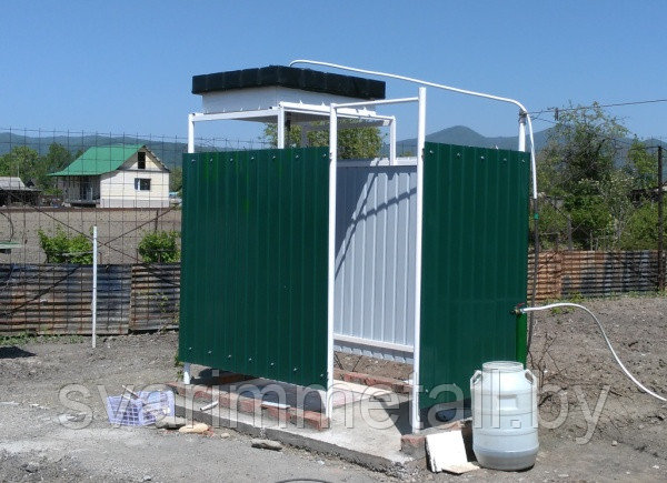Летний душ (дачный, садовый), из профлиста (профнастила), с раздевалкой, зеленый