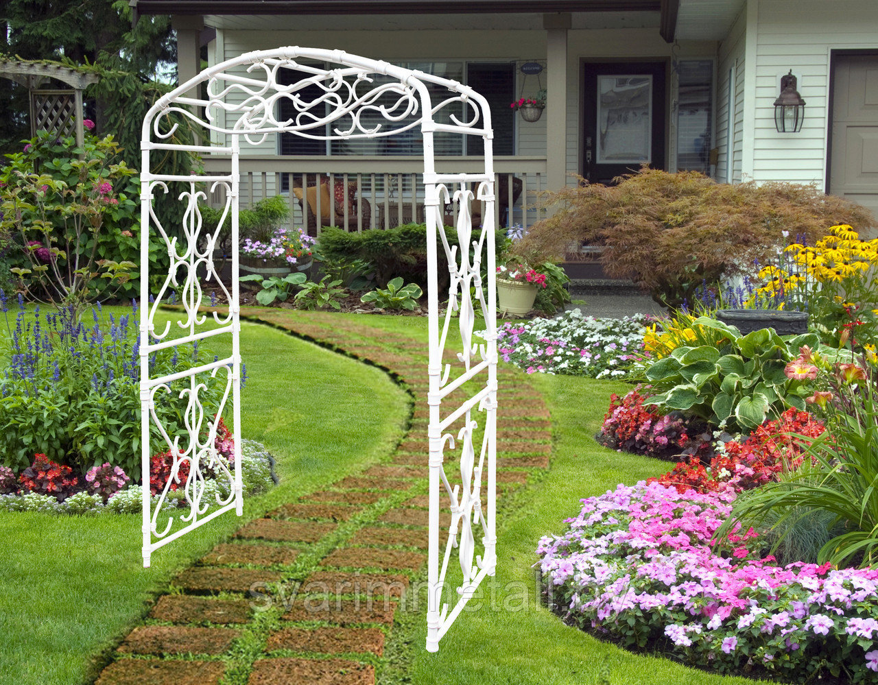 Садовая арка, из металла, с элементами ковки (с ковкой), белый - фото 2 - id-p211304982