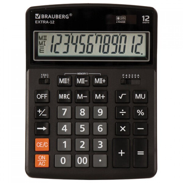 Калькулятор настольный BRAUBERG EXTRA-12-BK (206x155 мм), 12 разрядов, двойное питание, ЧЕРНЫЙ, 250481 - фото 1 - id-p211305736