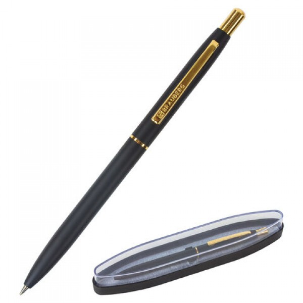 Ручка подарочная шариковая BRAUBERG Brioso, СИНЯЯ, корпус черный с золотистыми деталями, линия письма 0,5 мм,