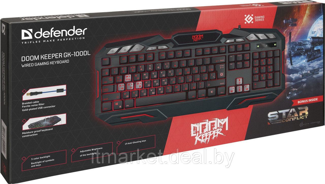 Клавиатура Defender Doom Keeper GK-100DL (45100) Black (USB, с подсветкой) - фото 6 - id-p211306312