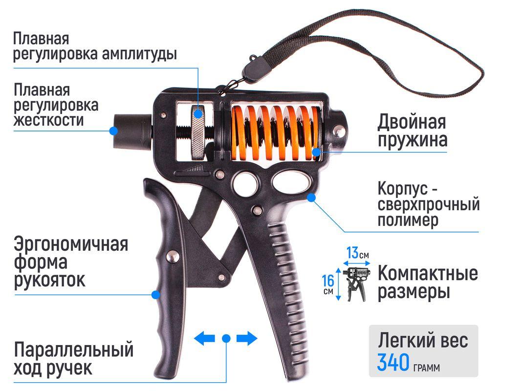 Тренажер для кисти и запястья PRO+ с регулировкой нагрузки от 5 до 165 кг - эспандер, черный 557268 - фото 5 - id-p211314387