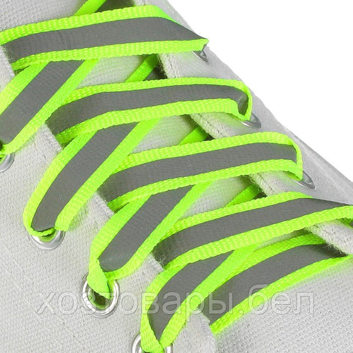 Шнурки с плоск сечением со светоотраж полосой 10мм 70см (пара) зелёный неон - фото 2 - id-p211339920