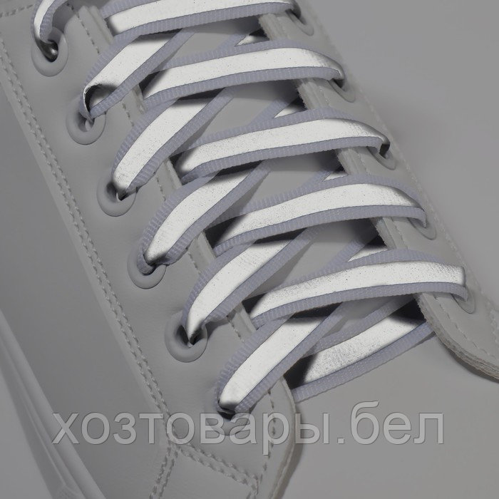 Шнурки с плоск сечением со светоотраж полосой 10мм 110см (пара) белые - фото 3 - id-p211339922